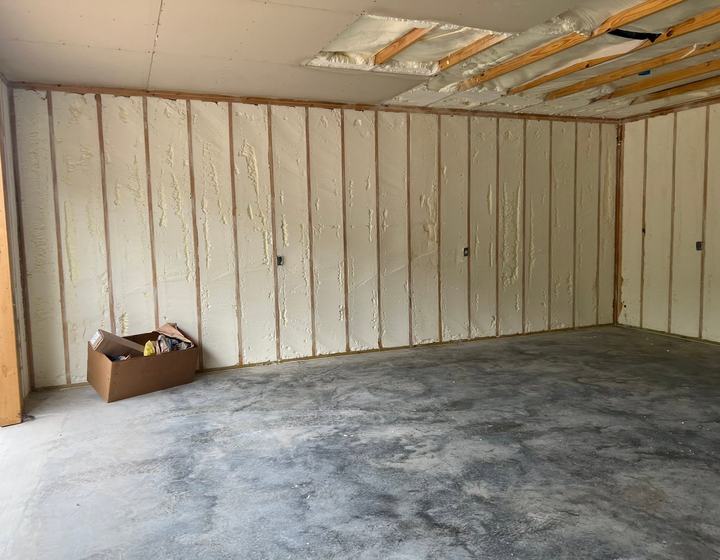 Framed room with fresh spray foam insulation